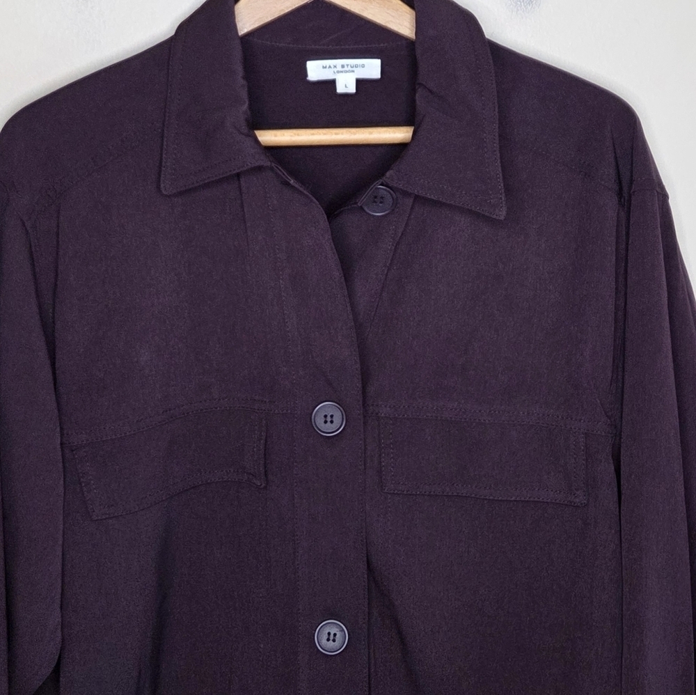 Max Studio Dark Burgundy Wine Utility Button Front Jacket Size Large - Picture 2 of 5